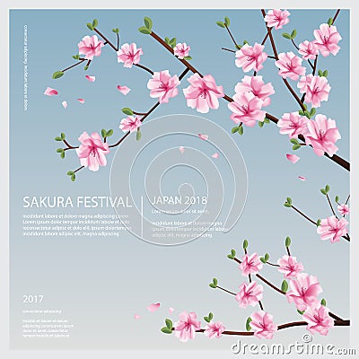 Japan Sakura Flower with Blooming Flowers Vector Illustration