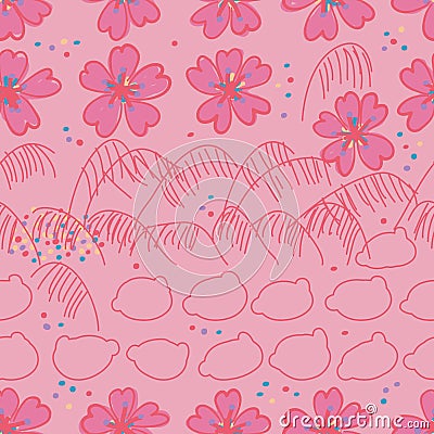 Japan Sakura flower malt rabbit horizontal next seamless pattern Vector Illustration