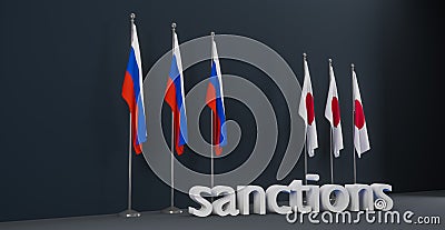 Japan sanctions on Russia, Sanctions against Russia, Anti-Russian sanctions, Sanctions on Russia. 3D work and 3D illustration Cartoon Illustration