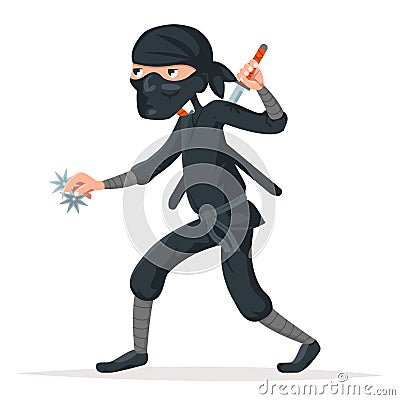 Japan secret ninja assassin japanese sword cartoon character stealthy sneaking vector illustration Vector Illustration