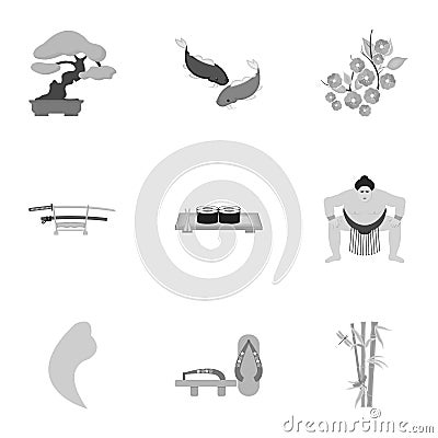 Japan set icons in monochrome style. Big collection of Japan vector symbol stock illustration Vector Illustration