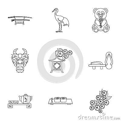 Japan set icons in outline style. Big collection of Japan illustration Vector Illustration