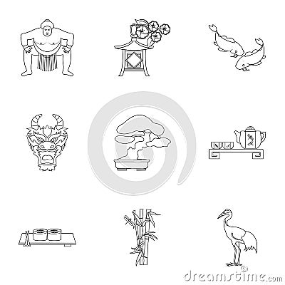 Japan set icons in outline style. Big collection of Japan vector symbol stock illustration Vector Illustration