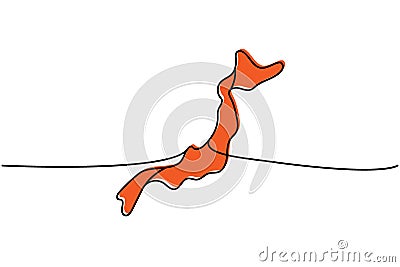 Japan silhouette one line continuous drawing. Japan country silhouette continuous one line colorful illustration. Cartoon Illustration