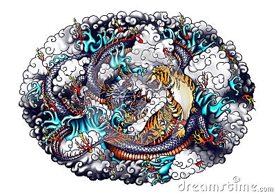 Japan style dragon and tiger design. Stock Photo