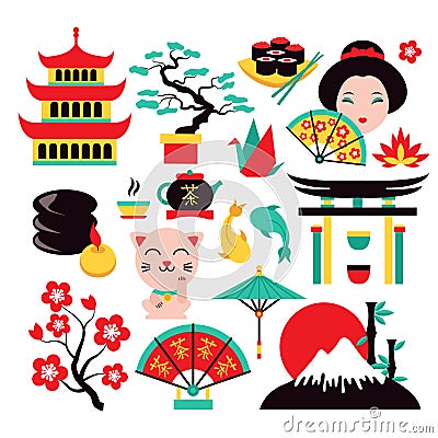 Japan symbols set Vector Illustration