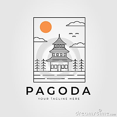 japan temple pagoda line art logo vector illustration design Vector Illustration