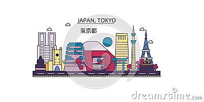 Japan, Tokyo tourism landmarks, vector city travel illustration Vector Illustration