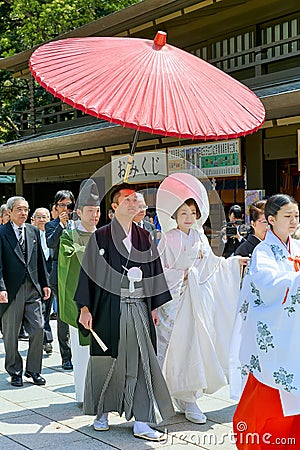 Japan. Tokyo. Traditional wedding ceremony at Meiji Jingu Shinto shrine Editorial Stock Photo