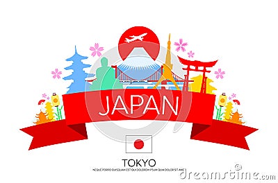 Japan Tokyo Travel, Landmarks. Vector Illustration