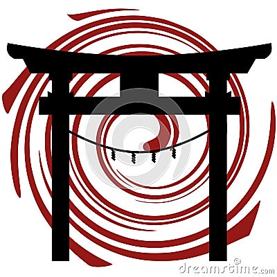 Japan torii gate logo. Stylized icon with temple gate and sun, vector illustration design, japan or asian logo concept. Religious Vector Illustration