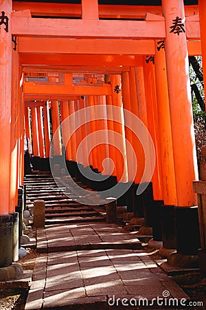 Japan Torii tunnel a place full of color and spiritual vibe Stock Photo