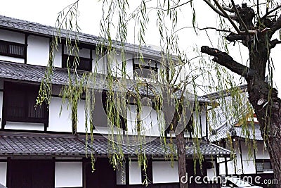 Japan tourism. A shopping street with Japanese-style buildings in Hikone Castle Town. Stock Photo