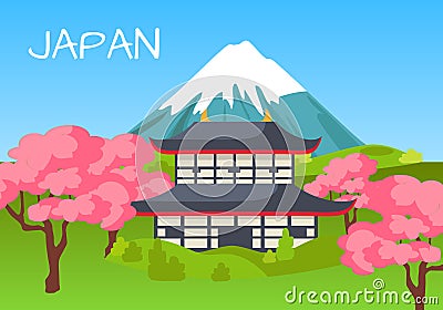 Japan Touristic Concept with National Symbols Vector Illustration