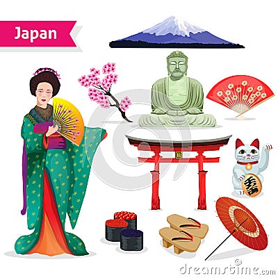 Japan Touristic Set Vector Illustration
