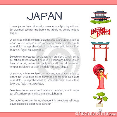 Japan Touristic Vector Concept with Sample Text Vector Illustration