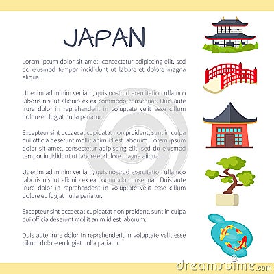 Japan Touristic Vector Concept with Sample Text Vector Illustration