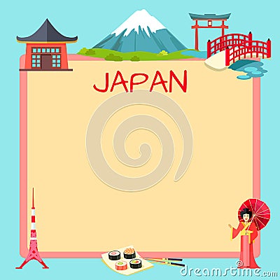 Japan Touristic Vector Concept with Sample Text Vector Illustration