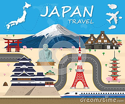 Japan travel background Landmark Global Travel And Journey Info Vector Illustration