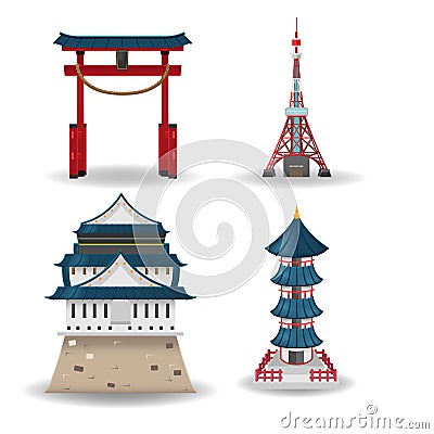 Japan Travel Building Collection Set Vector Vector Illustration