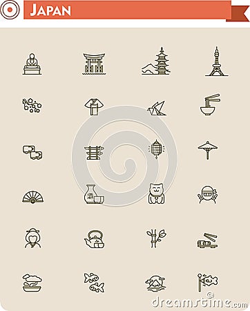 Japan travel icon set Vector Illustration