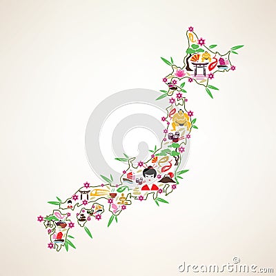 Japan travel map, decrative symbol of Japan islands Vector Illustration