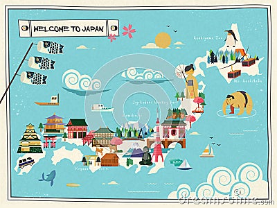 Japan travel map Vector Illustration