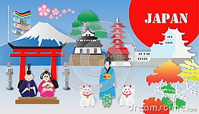 Japan travel and most famous landmarks ,vector illustration Vector Illustration