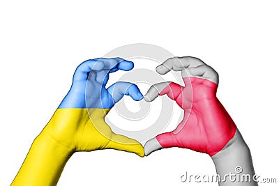 Japan Ukraine Heart, Hand gesture making heart Stock Photo