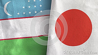 Japan and Uzbekistan two flags textile cloth 3D rendering Stock Photo