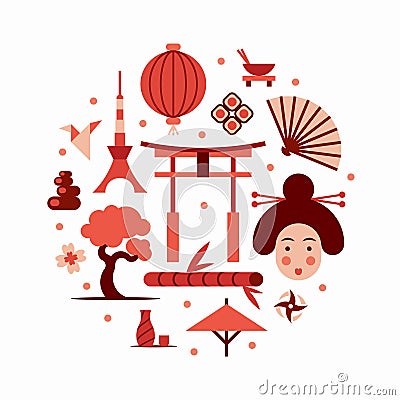 Japan, vector flat illustration, icon set Vector Illustration