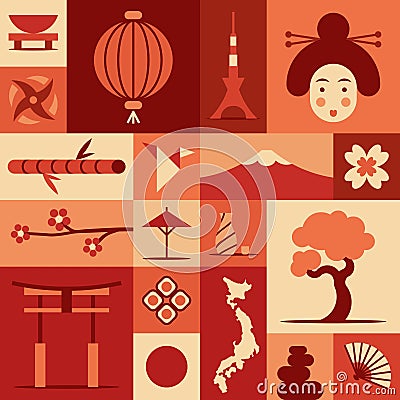 Japan, vector flat illustration, icon set Vector Illustration