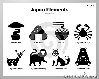 Japan elements Solid pack Vector Illustration