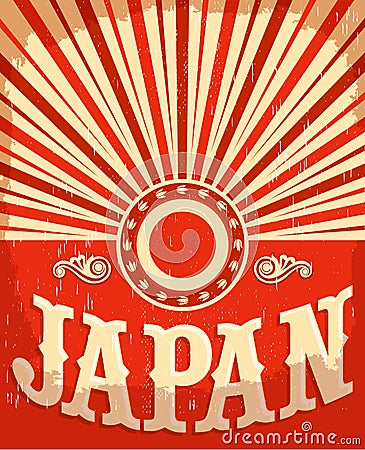 Japan vintage old poster with Japanese flag colors Vector Illustration