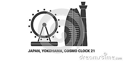 Japan, Yokohama, Cosmo Clock , travel landmark vector illustration Vector Illustration