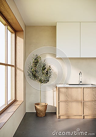 Japandi modern scandinavian style apartment interior, kitchen design Stock Photo
