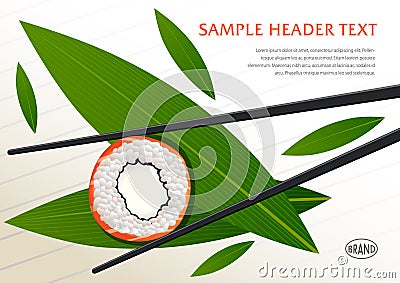 Japaneese food. Roll is fixed with sticks. Vector Illustration