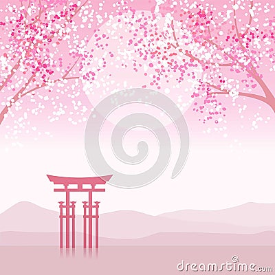 Japanese animation landscape. Vector Illustration