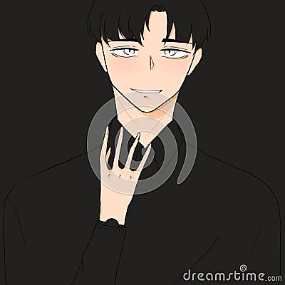 Japanese anime illustrations cartoon on black background. portrait of a man Cartoon Illustration