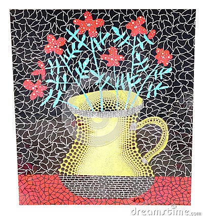 Japanese Artist Yayoi Kusama Polka Dot Design Pattern Mosaic Flower Painting Collectible Toy Editorial Stock Photo