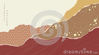 Japanese background with Asian vintage pattern vector. Abstract landscape. Hand drawn wave pattern with geometric decorations Stock Photo