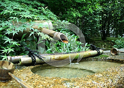 Japanese Bamboo Fountain Stock Photo