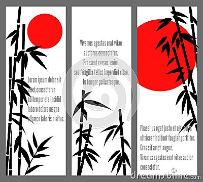 Japanese bamboo tree cards design or vector chinese bambu banners Vector Illustration