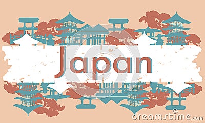 Japanese banner in pastel colors. Vector illustration of national symbols in a flat style for presentation, poster and advertising Vector Illustration