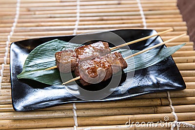 Japanese Beef Kushiyaki, Skewered and Grilled Meat Stock Photo