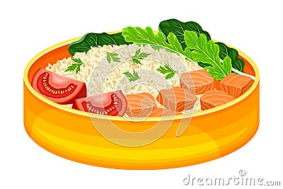 Japanese Bento Box as Take-out Meal with Rice Vector Illustration Vector Illustration