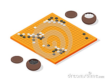 Japanese Board Game Go Concept 3d Isometric View. Vector Vector Illustration