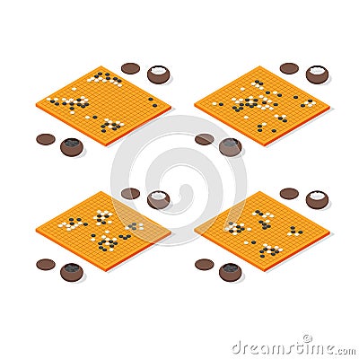 Japanese Board Game Go Set Concept 3d Isometric View. Vector Vector Illustration