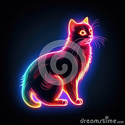 Japanese Bobtail. Neon outline icon with a light effect Stock Photo