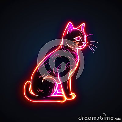 Japanese Bobtail. Neon outline icon with a light effect Stock Photo